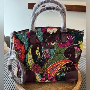 Vera Bradley Day Off Handbag in Autumn Leaves Chocolate, Quilted Purse New
